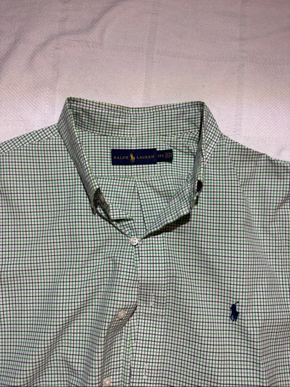 Ralph Lauren vintage, men, 17 1/2, Green and White Check Button-Down Dress Shirt